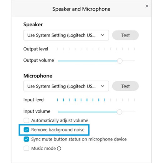 remove background noise UI and speaker and microphone