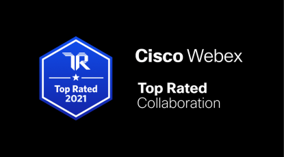 TrustRadius에서 발표한 Top Rated 2021 Award의 협업 부문에서 최고의 솔루션으로 선정된 Webex