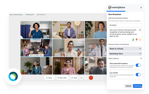 Workplace from Webex Meetings across many online places