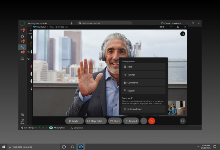 man waving on Webex video conferencing call 