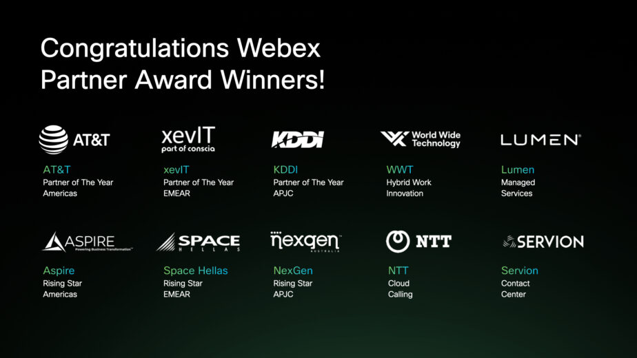 Webex 合作伙伴奖获奖者