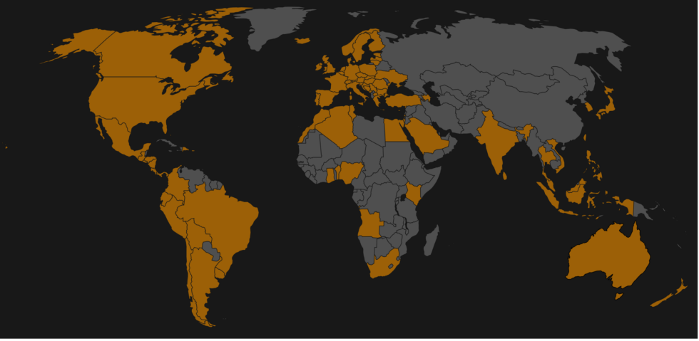 Webex Calling은 85개국/지역에서 다국적 회사를 지원합니다.