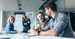 Office Workers Using Webex Connect For The Best Customer Experience Feature