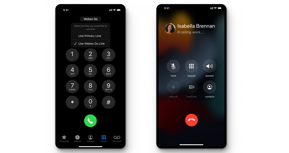 Webex Calling With Webex Go On IPhone Screen