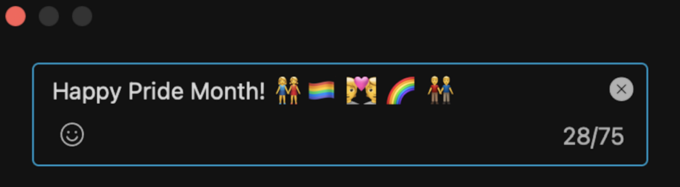 Webex interface showing "Happy Pride Month" and various pride-related emojis