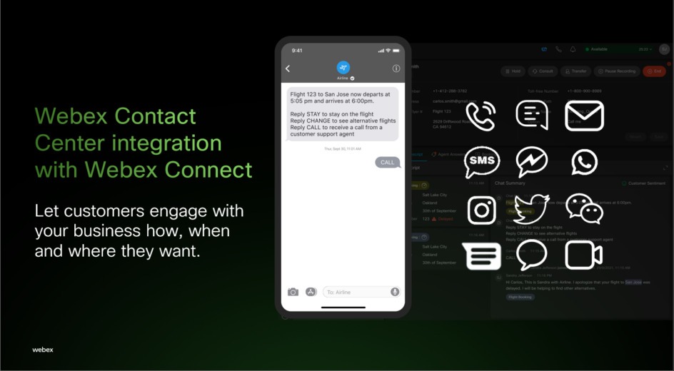 Webex Contact Center Integration With Webex Connect, Allowing Customers To Engage With Your Business Using Apps Like: Gmail, Email, Twitter, WhatsApp, Facetime, Instagram, And More