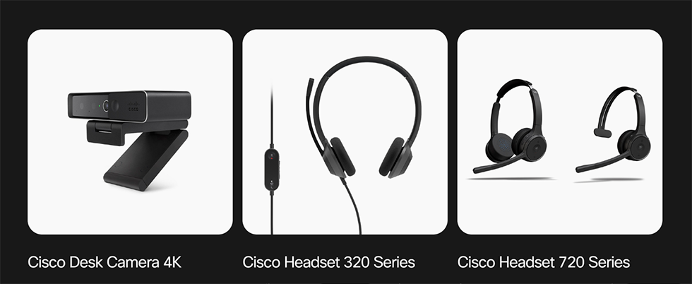 Devices Compatible With New Cisco And Microsoft Integration, Including Cisco Desk Camera 4K, Cisco Headset 320 Series, And Cisco Headset 720 Series