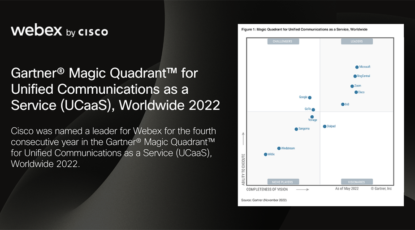 Cisco is named a Leader for Webex in the 2022 Gartner® UCaaS Magic Quadrant™