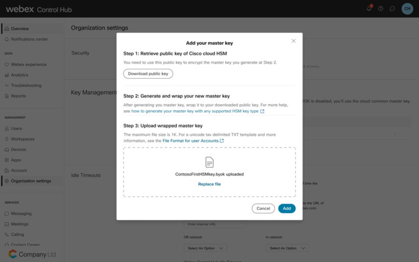 Webex Control Hub Screen With Option To Enable End To End Encryption