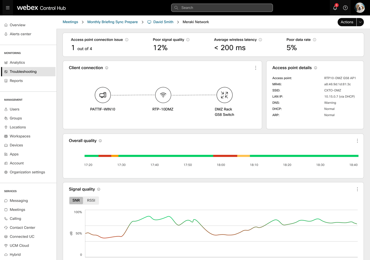 Webex And Meraki | Control Hub Network Monitoring With Device Metrics And Other Network Metrics