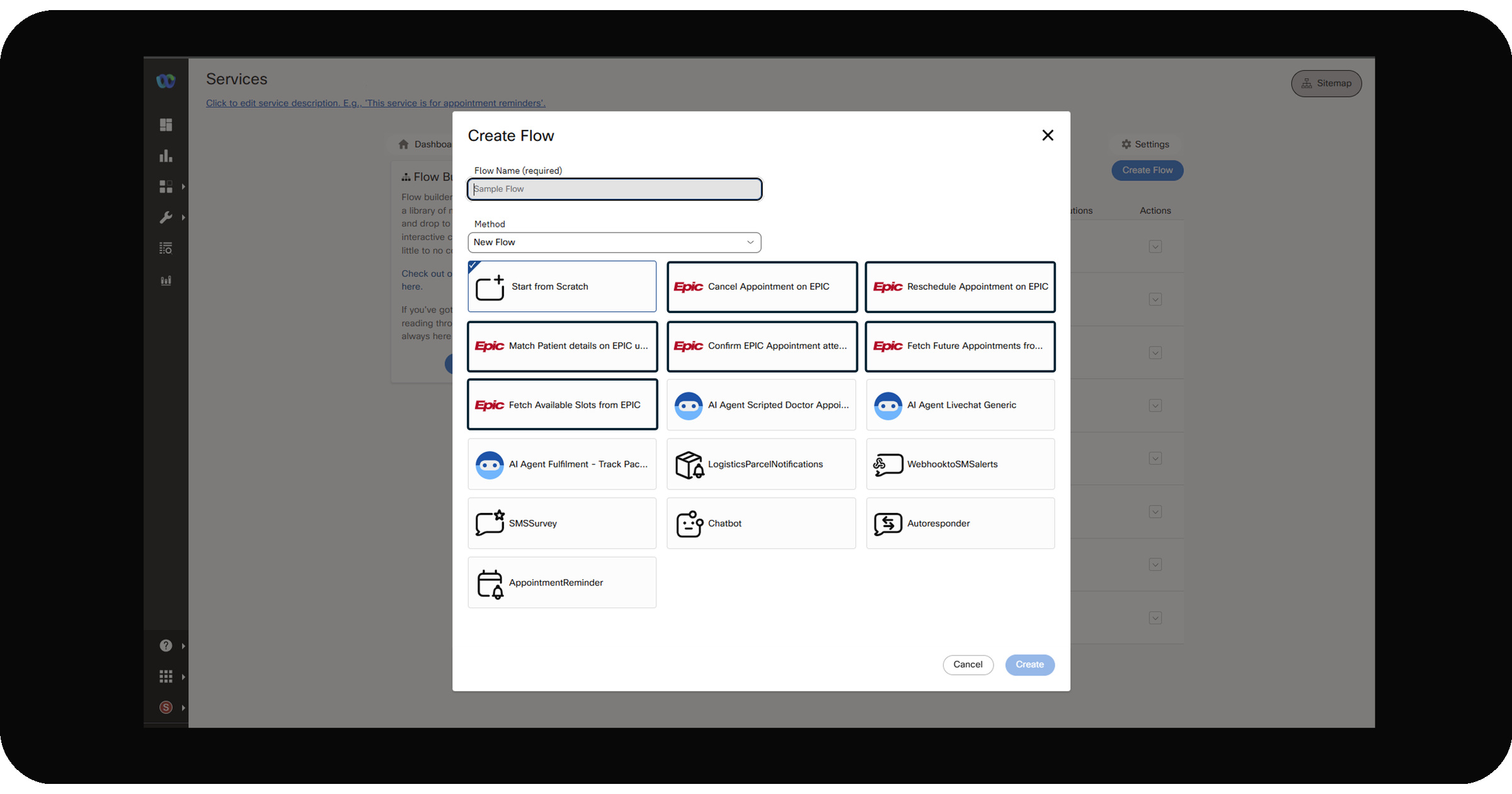 Epic appointment flow templates in Webex AI Agent Studio